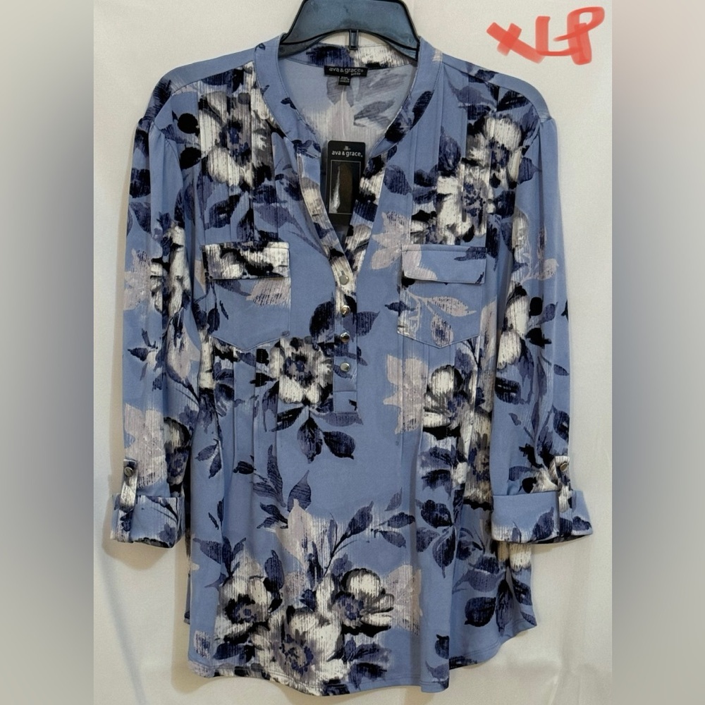 Ava & Grace Blue Floral Top